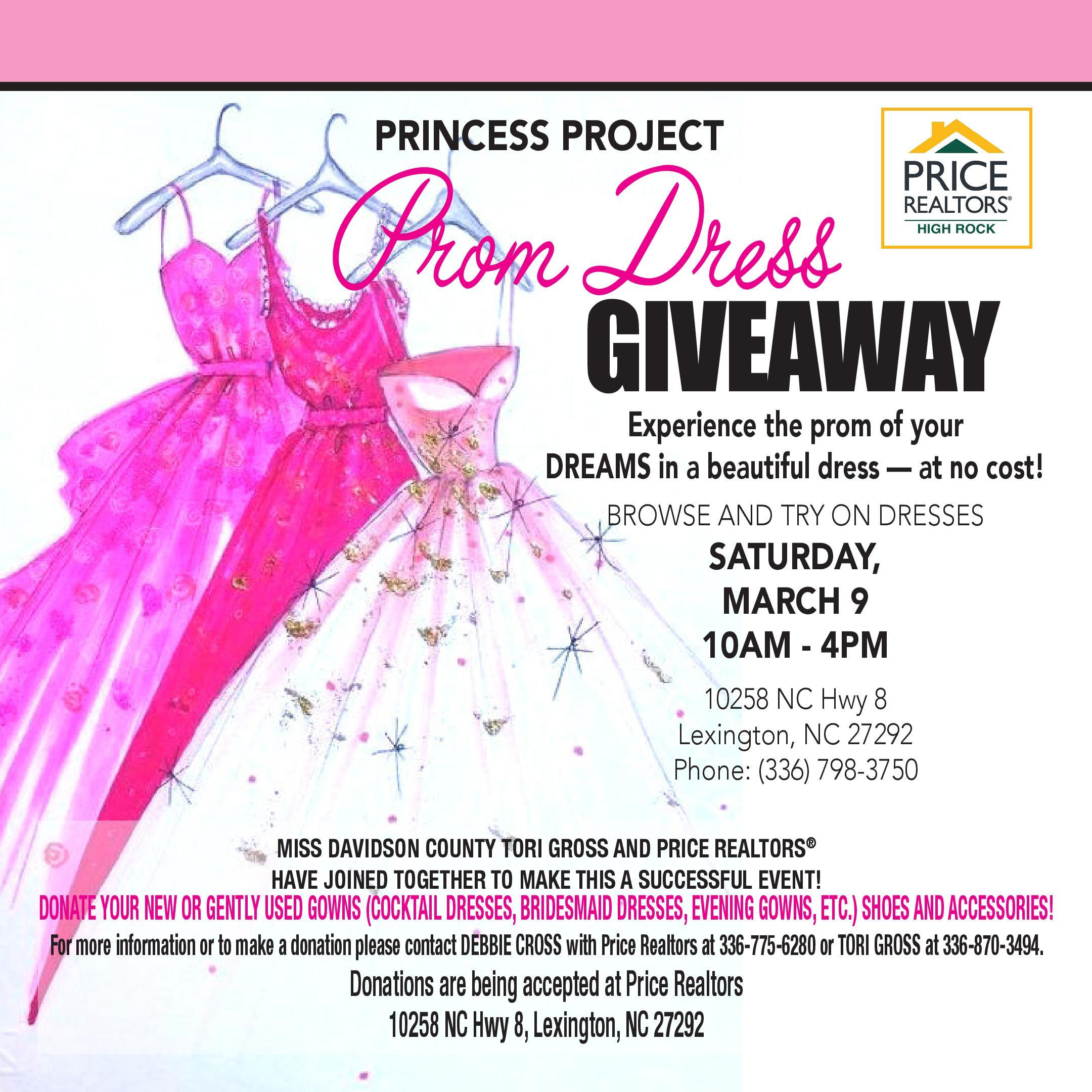 Prom Dress Giveaway Saturday March 9, 10 AM - 4 PM at 10258 NC Hwy 8 Lexington, NC 27292 Phone: (336) 798-3750